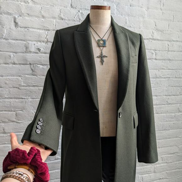 Zara Jackets & Blazers - Zara Green Wool Trench Coat Earthy Blazer Dark Academia Chic Dress Jacket Small